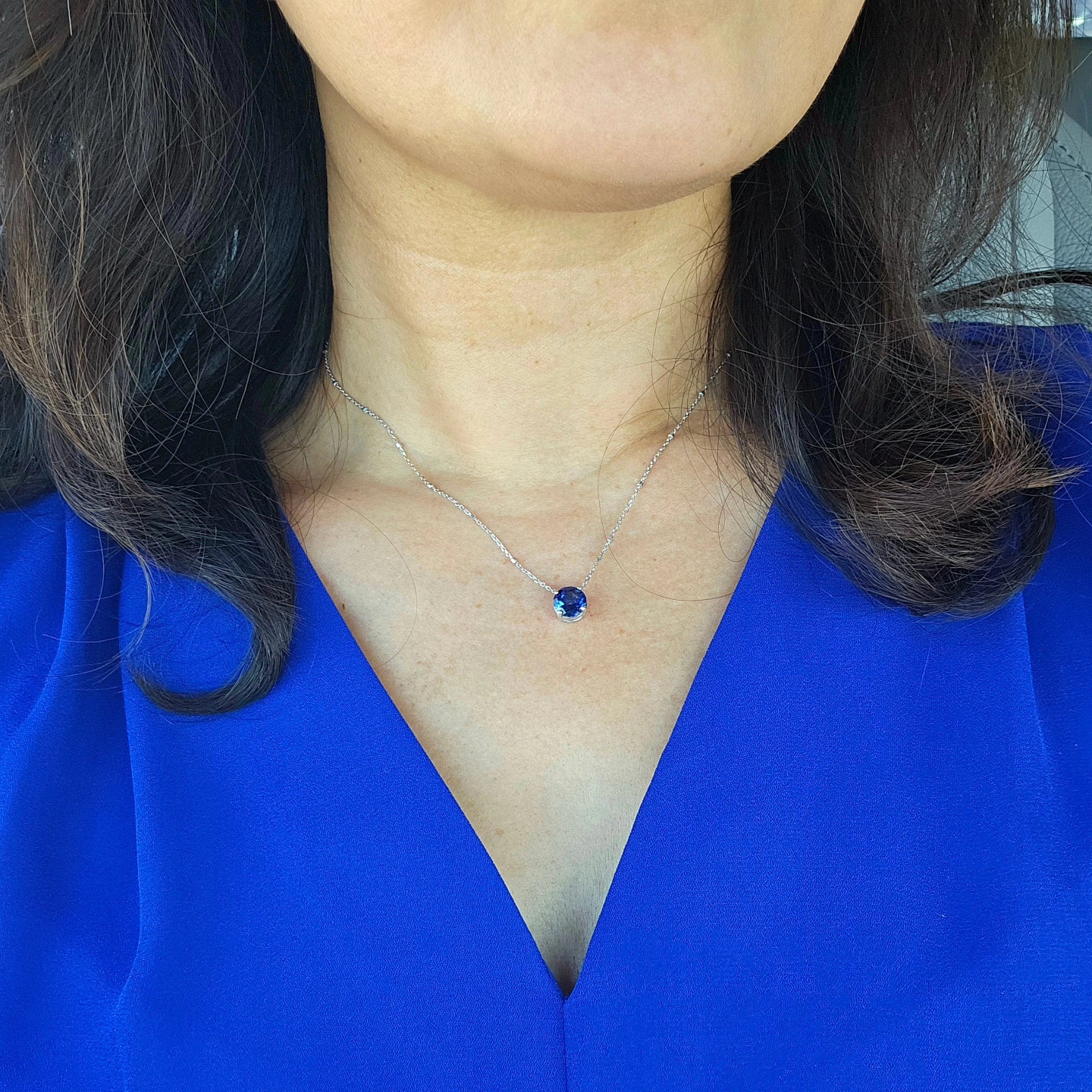 Solitaire Lab Sapphire necklace