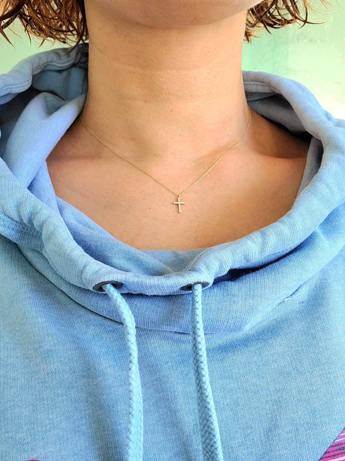 tiny diamond cross necklace, petite diamond cross necklace, 14k gold cross necklace, baptism gift, confirmation gift, graduation gift