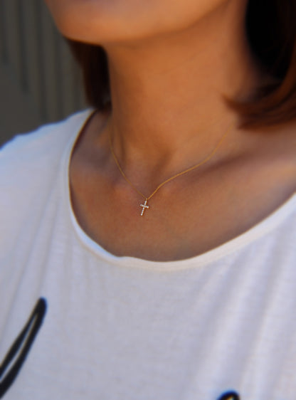 tiny diamond cross necklace