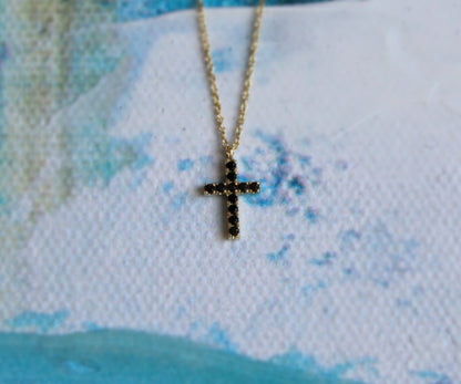 tiny black diamond cross necklace