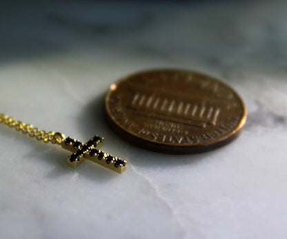 tiny black diamond cross necklace