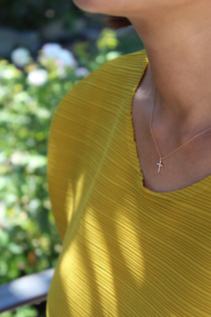 tiny diamond cross necklace