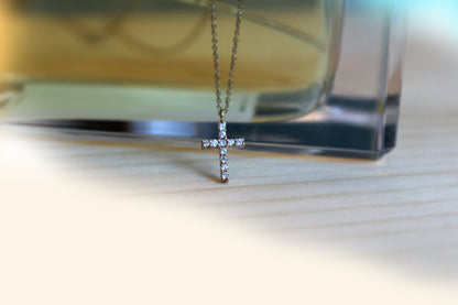 tiny diamond cross necklace